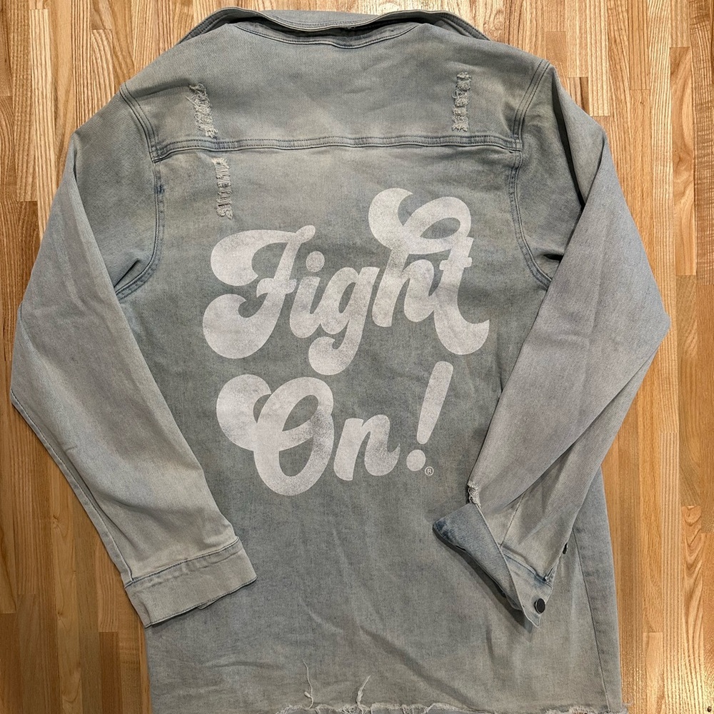 Gameday Couture USC TROJANS "FIGHT ON" WEAR IT WELL DISTRESSED LIGHT WASH DENIM